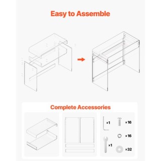 VEVOR Διαφανές Ακρυλικό Τραπέζι Δύο Επιπέδων με Ράφι Αποθήκευσης 40...