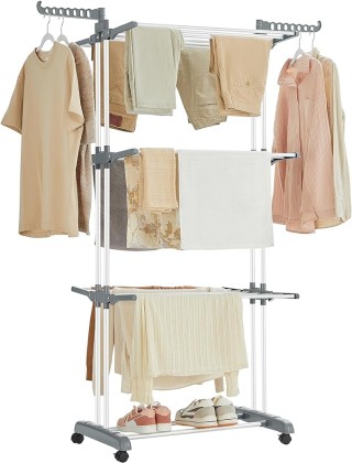 Πτυσσόμενη Απλώστρα Ρούχων 4 Επιπέδων 64 x 126 x 172 cm Χρώματος Λε...