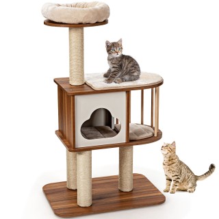 Costway Ξύλινος Ονυχοδρόμιο Γάτας με Πλενόμενα Μαξιλάρια και Σπηλιά...