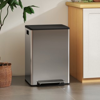 HOMCOM Κάδος Απορριμμάτων με Πεντάλ με 2 Διαμερίσματα 30L, Με Αποσβ...