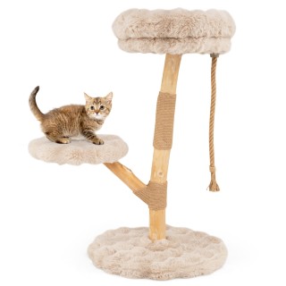 Costway Γατόδεντρο από μασίφ ξύλο 90 εκ. με 3 λούτρινες πλατφόρμες,...