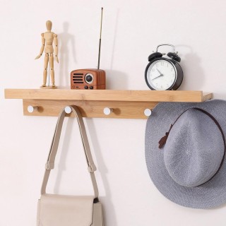 BAKAJI  Κρεμάστρα Τοίχου Ξύλινη Μπαμπού με 5 Γάντζους και Ράφι  028...