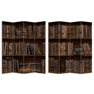 BAKAJI  Παραβάν 4 Πάνελ Εκτύπωση Μπρος-Πίσω Βιβλιοθήκη Αντίκ Χωριστ...