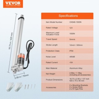 VEVOR  Γραμμικός Ενεργοποιητής 12V 12 1500N 0.19/s IP54  JQXXXZXQ12...