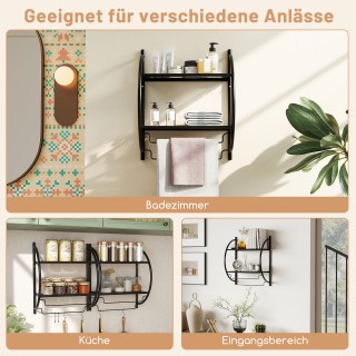 Costway Μεταλλική Μαύρη Κρεμάστρα Πετσετών με Ράφι Μπάνιου 45x25,5x...