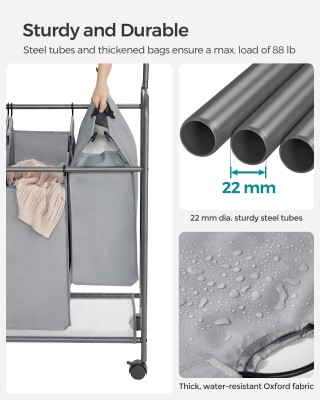 Τετράθεσιο Καλάθι Απλύτων με Ρόδες και Κρεμάστρα SONGMICS, 4 x 13.2...