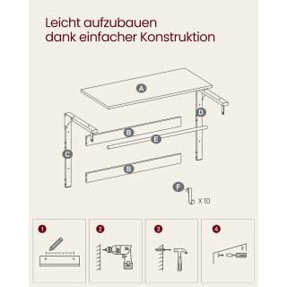 Κρεμάστρα Τοίχου VASAGLE με Ράφι και 10 Αποσπώμενους Γάντζους - Vin...
