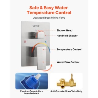 VEVOR Σετ Βρύσης Ντουζιέρας με Κεφαλή Ντους Τετράγωνη 10 και Χειρολ...