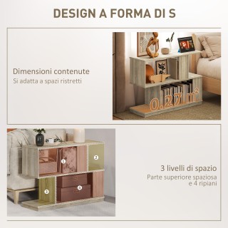 HOMCOM Μοντέρνο Τραπεζάκι Καφέ σε Σ με 3 Ράφια για Καθιστικό και Σα...