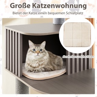 Costway Γκρι Κρεμαστό Δέντρο Γάτας με Σπίτι & Σχοινί Sisal 171 εκ. ...