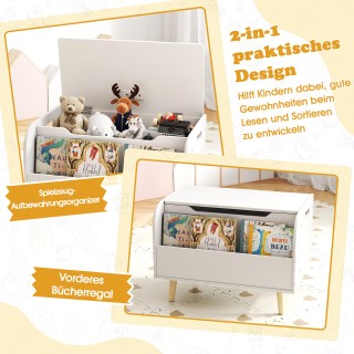 Costway Παιδικό Ξύλινο Κουτί Παιχνιδιών με Ποιοτικό Ράφι Βιβλίων & ...