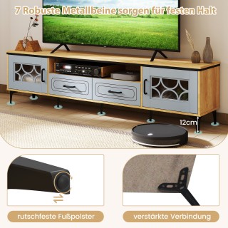 Costway Μπλε Μπαμπού Lowboard TV Schrank με 2 Συρτάρια & 2 Πόρτες γ...