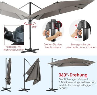 Costway Γκρι Απλό Ampelschirm με 3 Ρυθμίσεις Κλίσης - 300 x 300 x 2... Costway Γκρι Απλό Ampelschirm με 3 Ρυθμίσεις Κλίσης - 300 x 300 x 2...