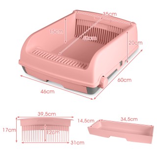 Costway Ημιαυτόματη Ανοικτή Ροζ Λεκάνη Γάτας με Προστασία Κατά των ...