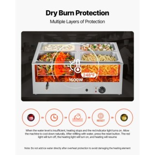 VEVOR Μπεν Μαρί 4 Θέσεων 1500W Επιτραπέζιο Ζέσταμα Τροφίμων με Καπά...