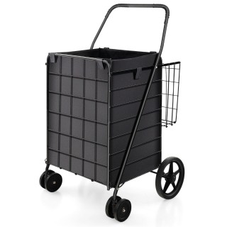 Costway Καρότσι αγορών με επένδυση Oxford, μπροστινούς τροχούς & χω...