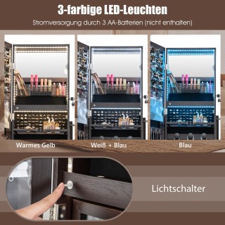 Costway  Πολυλειτουργική Ντουλάπα Κοσμημάτων 3-σε-1 με Καθρέφτη Σώμ...