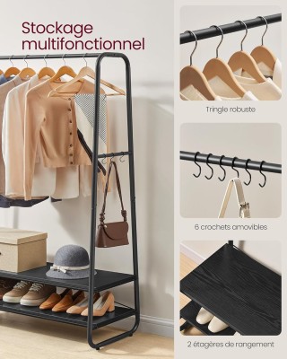Ράγα Ρούχων VASAGLE με Ράφια και Γάντζους, Μαύρο Ξύλο/Ατσάλι  Ράγα Ρούχων VASAGLE με Ράφια και Γάντζους, Μαύρο Ξύλο/Ατσάλι 