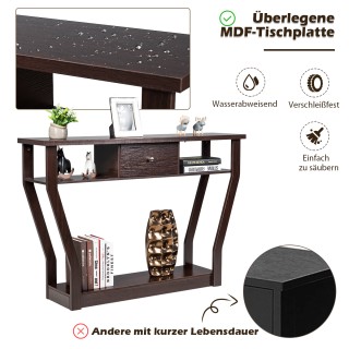 Costway Κονσόλα Τραπέζι με Συρτάρι και Ράφι 120 x 30 x 81 cm Καφέ H...
