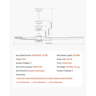 VEVOR Ανεμιστήρας Οροφής 72 Ξύλινη Λεπίδα Χωρίς Φως με Τηλεχειριστή... VEVOR Ανεμιστήρας Οροφής 72 Ξύλινη Λεπίδα Χωρίς Φως με Τηλεχειριστή...