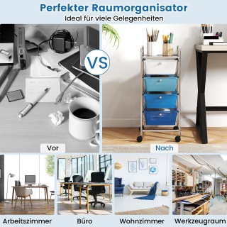 Costway  Τροχήλατο Τρόλεϊ με 4 Αποσπώμενα Πλαστικά Συρτάρια Μπλε κα...