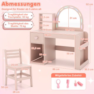 Costway Παιδική Ροζ Κομμοντίνα Ομορφιάς με Φωτισμένο Καθρέφτη για Π... Costway Παιδική Ροζ Κομμοντίνα Ομορφιάς με Φωτισμένο Καθρέφτη για Π...