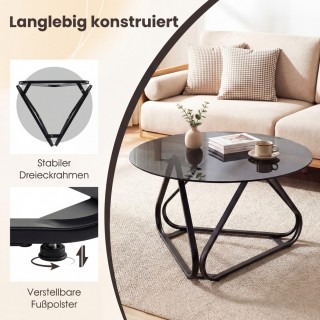 Costway Στρογγυλό Τραπεζάκι Σαλονιού από Σκληρυμένο Γυαλί με Μεταλλ...