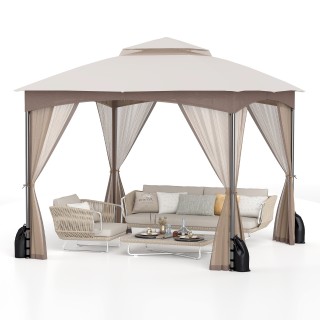 Costway Αδιάβροχο Κιόσκι Κήπου 3x3m με Κουνουπιέρα & Διπλή Οροφή σε...