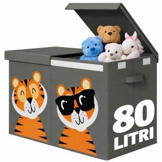 BAKAJI Διπλό Αναδιπλούμενο Κουτί Αποθήκευσης Παιχνιδιών με Ζωάκια 8...