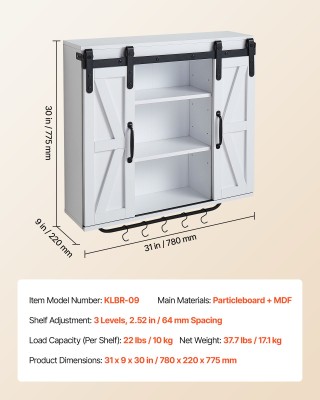VEVOR Λευκό Ντουλάπι Τοίχου Μπάνιου 31x9x30 ίντσες με Ρυθμιζόμενο Ρ...