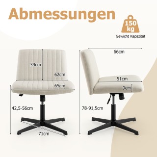 Costway  Περιστρεφόμενη Καρέκλα Γραφείου Χωρίς Μπράτσα με Λινό Ύφασ...