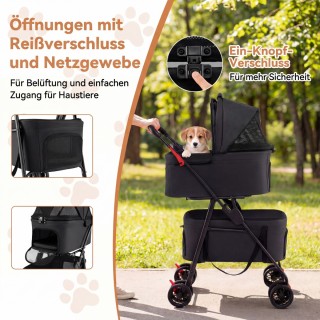 Costway Διπλό πτυσσόμενο καρότσι κατοικιδίων 3 σε 1 με 2 αποσπώμενο...