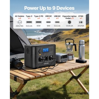 VEVOR Φορητός Σταθμός Ενέργειας 1200W, Γεννήτρια 806Wh LiFePO4 με 9...