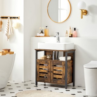 VASAGLE Ρουστίκ Βιομηχανικό Ντουλάπι Μπάνιου, Πόρτες με Περσίδες κα...