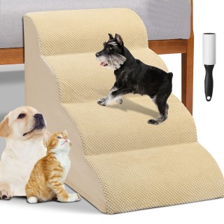 BAKAJI  Σκάλα για Κατοικίδια Μπεζ 4 Σκαλοπάτια για Γάτες και Σκύλου...