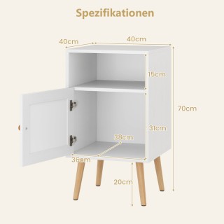 Costway Σετ 2 Λευκά Ρατάν Κομοδίνα με Ανοιχτό Ράφι & Πόρτα σε Στυλ ...