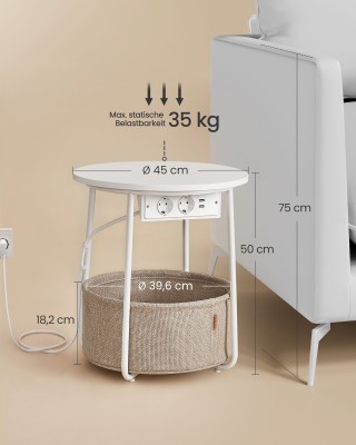 Τραπέζι VASAGLE LET228W02 με Καλάθι & Ρεύμα Τραπέζι VASAGLE LET228W02 με Καλάθι & Ρεύμα