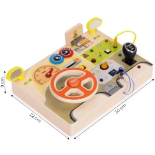 Ecotoys Ξύλινος Πίνακας με Τιμόνι Αυτοκινήτου 14 Στοιχείων LED Δημι...