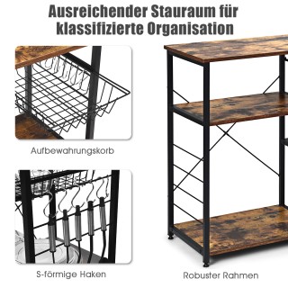 Costway Πολυλειτουργική Ξύλινη Ραφιέρα Κουζίνας με Γάντζους και Καλ...