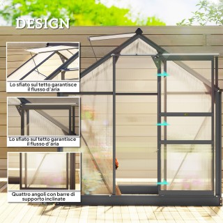 Outsunny Θερμοκήπιο Κήπου από Πολυκαρβονικό και Αλουμίνιο με Συρόμε...