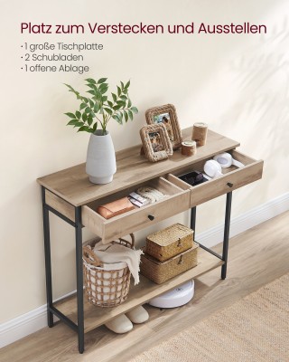 VASAGLE Κονσόλα με 2 συρτάρια, μεταλλικό σκελετό, βιομηχανικό σχεδι...