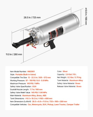VEVOR Φορητός Εμπιστευτής Ελαστικών 10L, Φουσκωτήρας έως 145 PSI γι... VEVOR Φορητός Εμπιστευτής Ελαστικών 10L, Φουσκωτήρας έως 145 PSI γι...