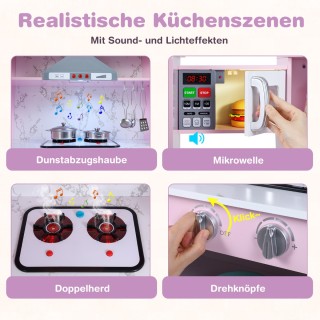 Costway Ροζ Παιδική Κουζίνα από Ξύλο με Φως, Ήχο, Πίνακα & Αξεσουάρ...