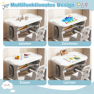 Costway Παιδικό Ρυθμιζόμενο Σετ Τραπεζιού και Καρέκλας με Λευκό Πίν...