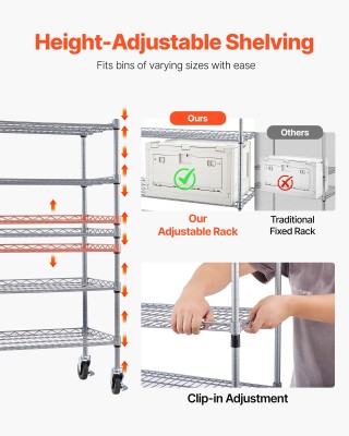 VEVOR Ράφι Αποθήκευσης με Ροδάκια, 5 Επιπέδων, 16 Κάδοι Οργάνωσης K...