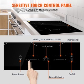 VEVOR 24 Ηλεκτρική Εστία 4 Καυστήρες Κεραμική Γυάλινη Επιφάνεια Αφή...