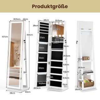 Costway Περιστρεφόμενη 360° Ντουλάπα Κοσμημάτων με Φωτισμό & Καθρέφ...