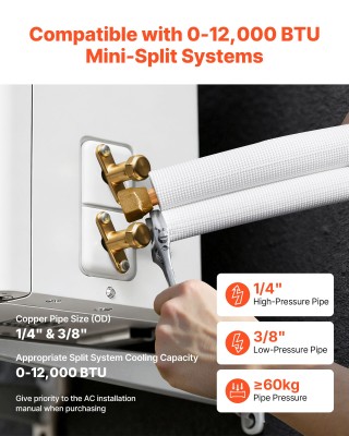 VEVOR Σετ Γραμμής Mini Split 15.2μ, Χαλκοσωλήνες AC, Μονωμένο Πηνίο...
