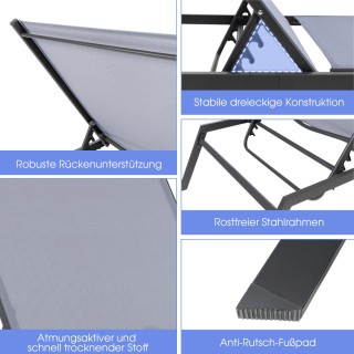 Ρυθμιζόμενη Ξαπλώστρα με 6 Στάδια, Μεταλλικό Πλαίσιο και Αναπνεύσιμ...