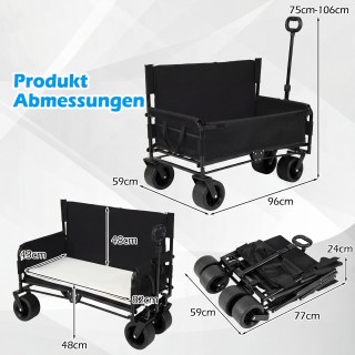 Costway Δίχρωμο Πτυσσόμενο Καρότσι Παραλίας με Ρυθμιζόμενη Λαβή Πιέ...